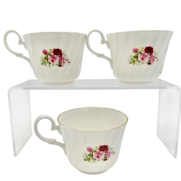 Royale Garden Bone China Teacup and Saucer Set Pink Rose Design 3 cups 4 saucers - Picture 7 of 12